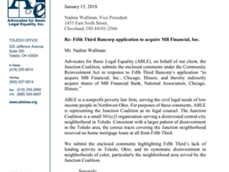 Fifth Third Bancorp application to acquire MB Financial, Inc.